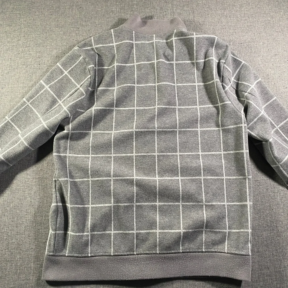 Banana Republic Mens Grey Windowpane Grid Fleece Bomber Jacket Size M Full Zip‎